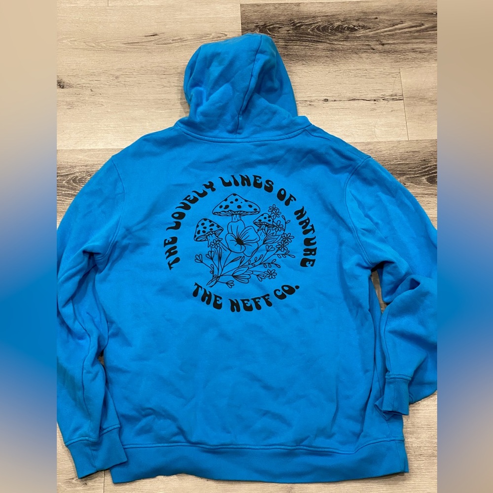 NEFF Nature Hoodie Men’s Size:Large Color:Bright Blue w/ Mushrooms & flowers